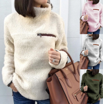 Women's Fashion Zipper High Collar Warm Blouse Sweater