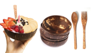 Natural Coconut Bowl Set with Spoon and Fork