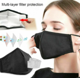 Black Washable Reusable Face Mask With 2 Filters