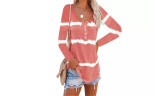 Women's Tie-Dyed Pullover Printed Button Long-Sleeved T-shirt Tunic