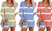 Women's Tie-Dyed Pullover Printed Button Long-Sleeved T-shirt Tunic