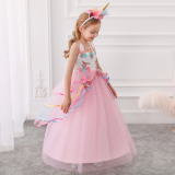 Girls' Vintage Sweet Unicorn Sleeveless Maxi Dress