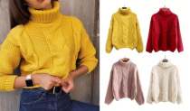Women's Slouchy Turtleneck Cable Knit Sweater