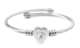 Heart Cable Initial Bracelet 