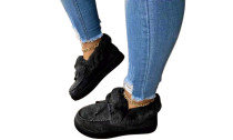 Women's Faux Fur Lined Flat Loafers Warm Ankle Snow Boots 