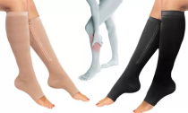 Knee-High Zipped Open-Toe Compression Socks