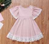 Girls' Sweet Party  Lace Short Sleeve Dress