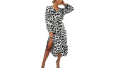 Women's V Neck Leopard Print Split Wrap Dress