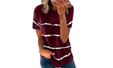 Women's Casual Round Neck Tie Dye Stripe T-Shirts
