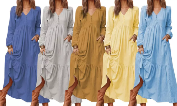 Women's Relaxed Cotton-Linen Swing Maxi Dress