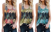 Women's Geometric Graphic Print Crew Neck Sleeveless T Shirt