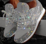 Women Breathable Sequins Lace Up Low-Top Sneakers