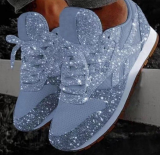 Women Breathable Sequins Lace Up Low-Top Sneakers