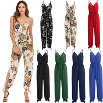 Women summer sexy deep V-neck long jumpsuit