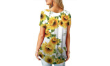 Womens V- Neck Floral Printed Tops Buttons Loose T-shirt