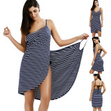 Womens Body Towel Wrap Striped Towel Dress