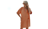 Women V-Neck Solid Loose Dress with Two Pockets