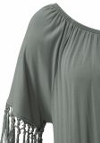 Women's Summer Solid Short Sleeve V Neck Jumpsuit with Tassel
