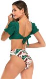Womens Bubble Suit Cute High Waisted Swimsuit Solid Puff Sleeve Two Piece Bathing Suits