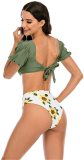Womens Bubble Suit Cute High Waisted Swimsuit Solid Puff Sleeve Two Piece Bathing Suits