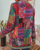 Women Ethnic Floral Print Long Sleeve Loose Jacket Cardigan