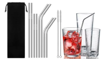 11Pcs Reusable Stainless Steel Drinking Straws