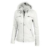 Womens Classic Faux Leather Hooded Jackets