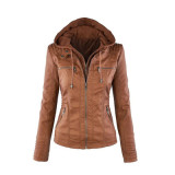 Womens Classic Faux Leather Hooded Jackets