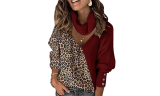 Women's Leopard Turtleneck Chunky Pullover Sweater 