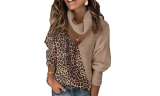 Women's Leopard Turtleneck Chunky Pullover Sweater 