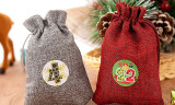 24PCS Small Christmas Drawstring Linen Gift Bags