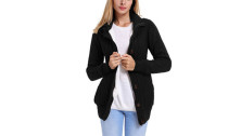Womens Hooded Button Down Cardigan Coat with Pockets