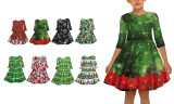 Children's Christmas Print Crew Neck Dress