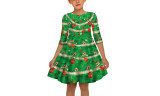 Children's Christmas Print Crew Neck Dress