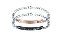 One or Two Her King and His Queen Script Curb Chain Bracelet