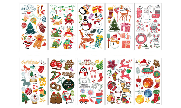 10 Sheets Christmas Glow-in-The-Dark Tattoo Sticker Set