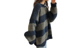 Women Oversized Long Sleeve Striped Sweater Hip Hop Casual Jumper Knit Pullovers Tops