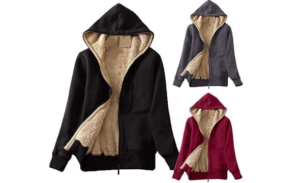 Women's Plush Hooded Solid Color Jacket