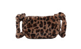 Women Fluffy Plush Leopard  Shoulder Bag