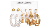 Pearl Hoop Earrings Set For Women