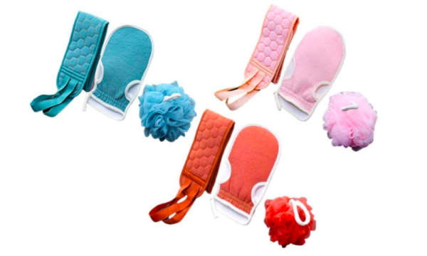 Three-Piece Exfoliating Bath Scrubber Set