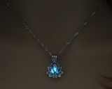 Glowing in The Dark Moon Lotus Flower Shaped Pendant Necklace