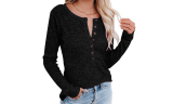 Women's Long Sleeve Button Up V Neck Tunic Top