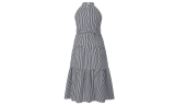 Women's Sleeveless Striped Halter Neck Maxi Dresses