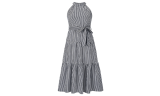 Women's Sleeveless Striped Halter Neck Maxi Dresses
