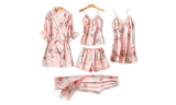 Women‘s Five-Piece  Lace Satin Sexy Pajamas Set