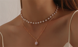 Women's Double Layer Pearl Choker Necklace 