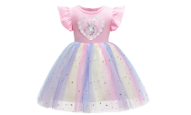 Girls Unicorn Sparkle Puffy Rainbow Dress