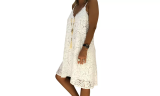 Women's Solid Colour Sleeveless V-Neck Lace Loose Dress