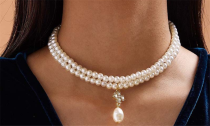 Vintage Imitation Pearl Double Layered Choker Necklace 
